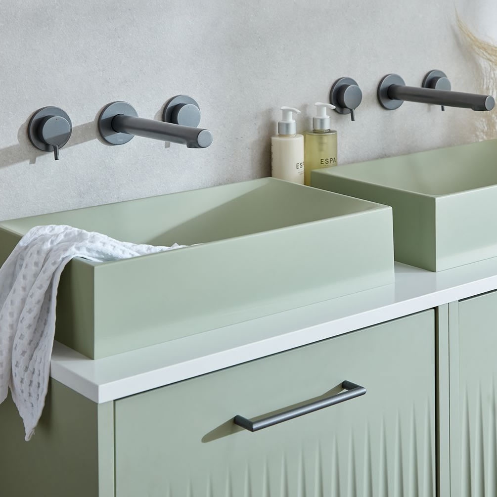 Vado Safari Lever Pewter 3 Tap Hole Wall Mounted Basin Mixer - Lifestyle Image 1